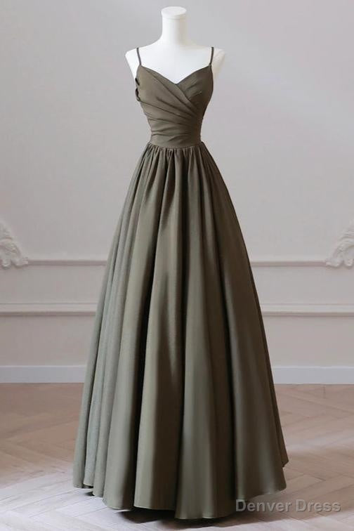 V Neck Spaghetti Strap Floor Length Prom Dress A Line Backless Prom Dresses