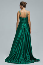 V Neck Spaghetti Strap with Pocket Side Slit Special Long Prom Dresses