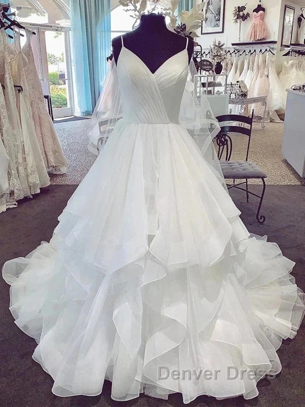V Neck Spaghetti Straps Long Wedding Dresses Secondary image