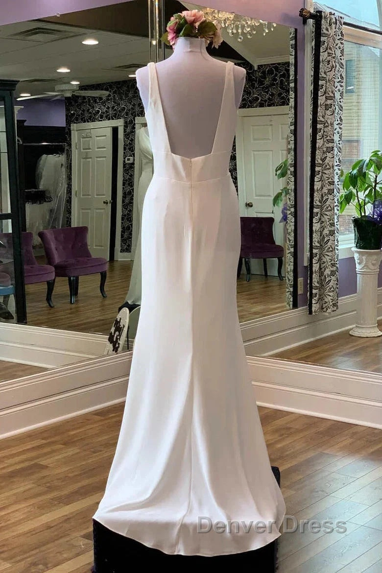 V-Neck Square Back Long Bridal Gown