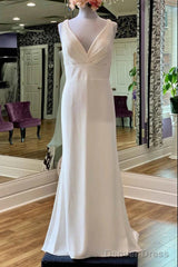 V-Neck Square Back Long Bridal Gown