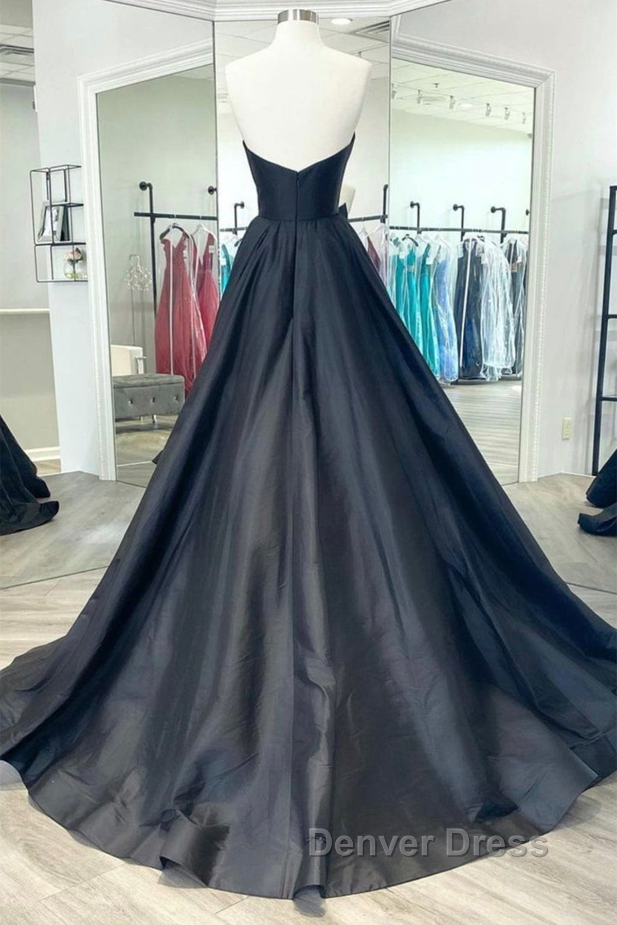 V Neck Strapless Black Satin Long Prom Dress, Strapless Black Prom Dress, Long Black Prom Dresses Secondary image