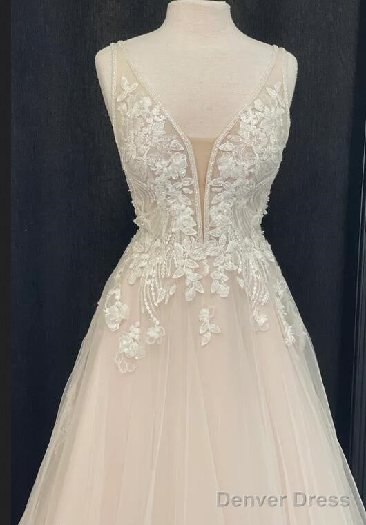 V Neck Tulle A Line Wedding Dresses With Appliques Secondary image