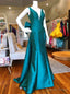 V Neck Turquoise Mermaid V Neck Backless Long Prom Dresses With Bow