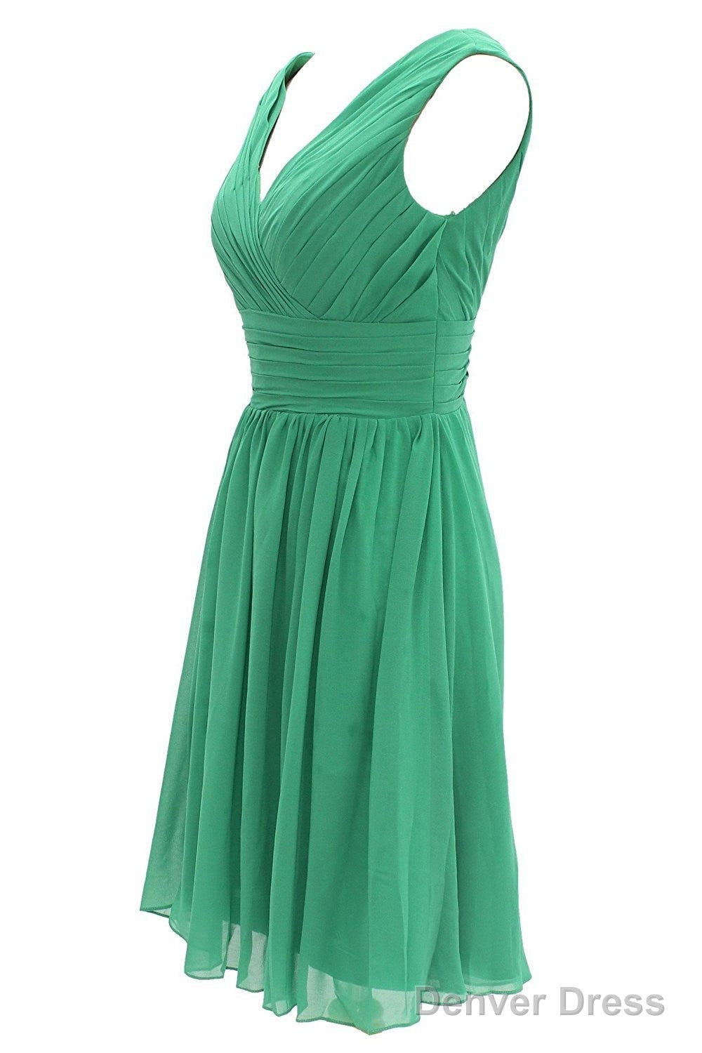 V Neck Watermelon Chiffon Short Bridesmaid Dresses Secondary image