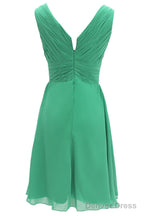 V Neck Watermelon Chiffon Short Bridesmaid Dresses