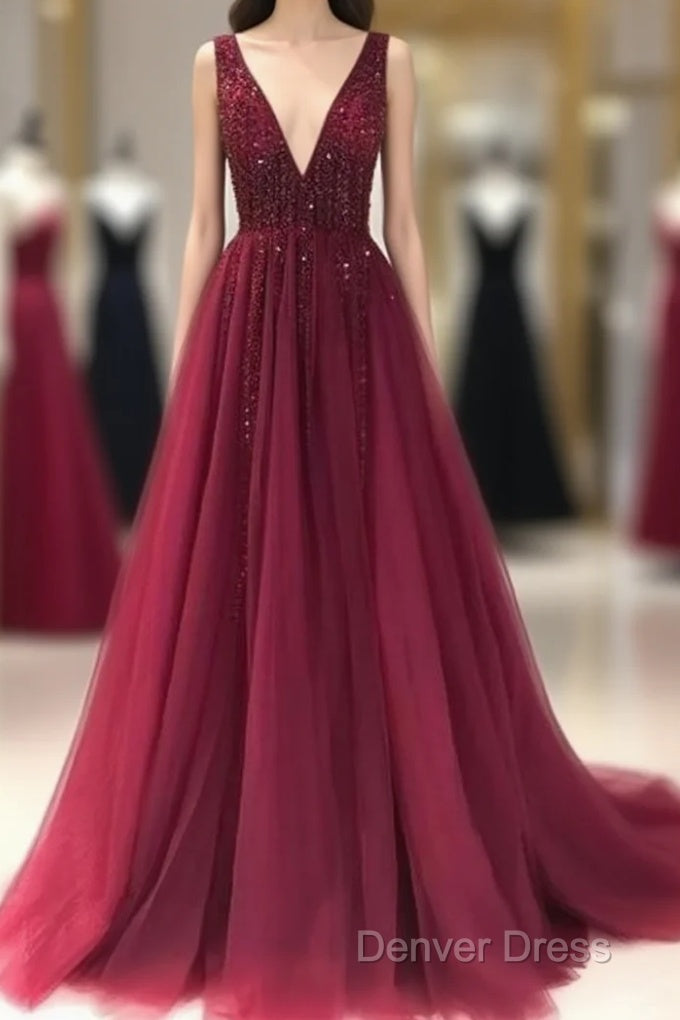 V Neckline Prom Dresses Long , Evening Dresses, Formal Dresses, Graduation School Party Dance Dresses Main image
