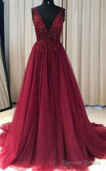 V Neckline Prom Dress Long , Evening Dress, Formal Dresses, Graduation School Party Dance Dress