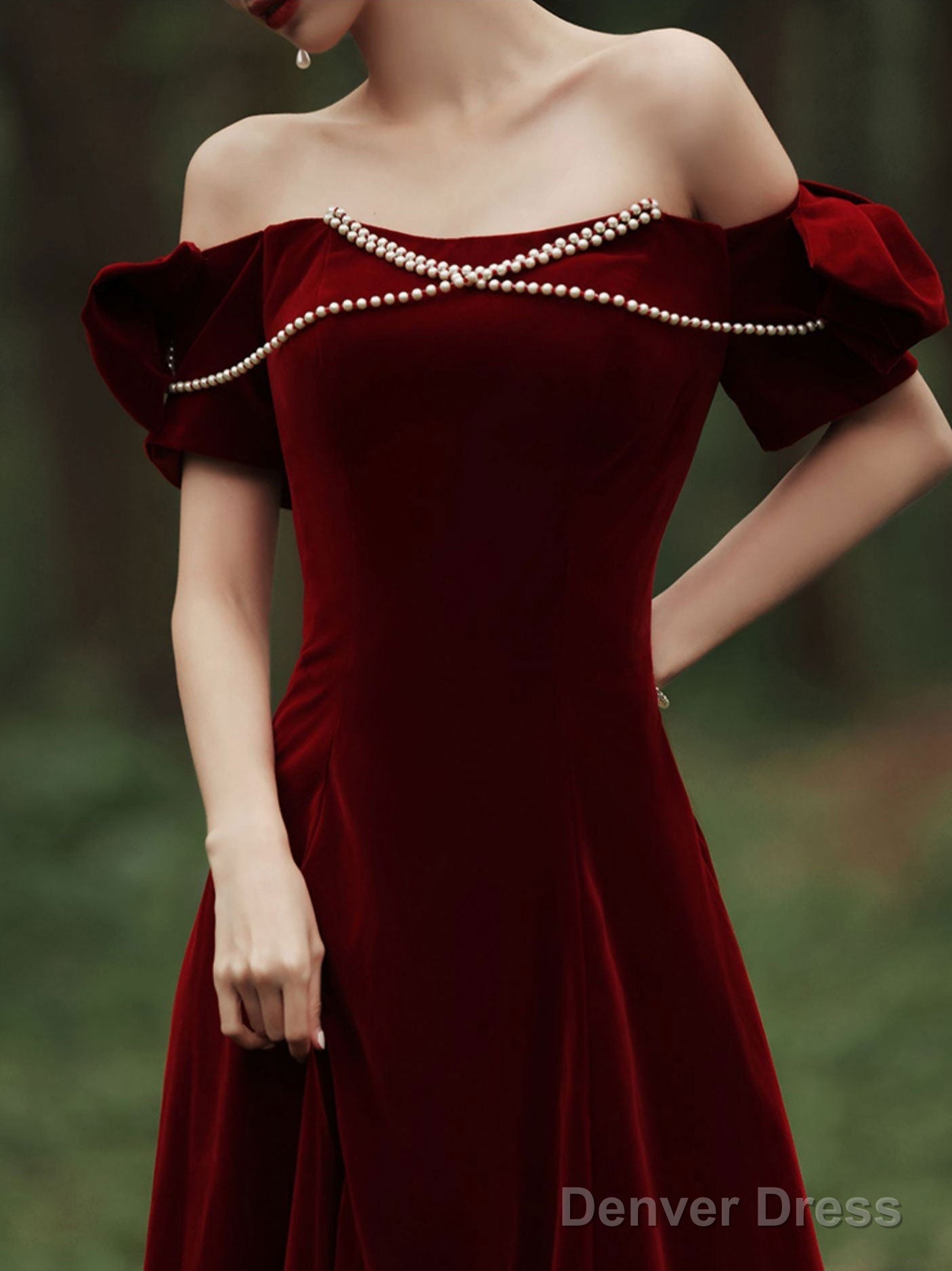 Velvet A Line Burgundy Long Prom Dress, Burgundy Formal Evening Dresses Secondary image