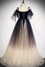 Velvet and Gradient Tulle Long Prom Dresses, Straps Long Prom Gowns