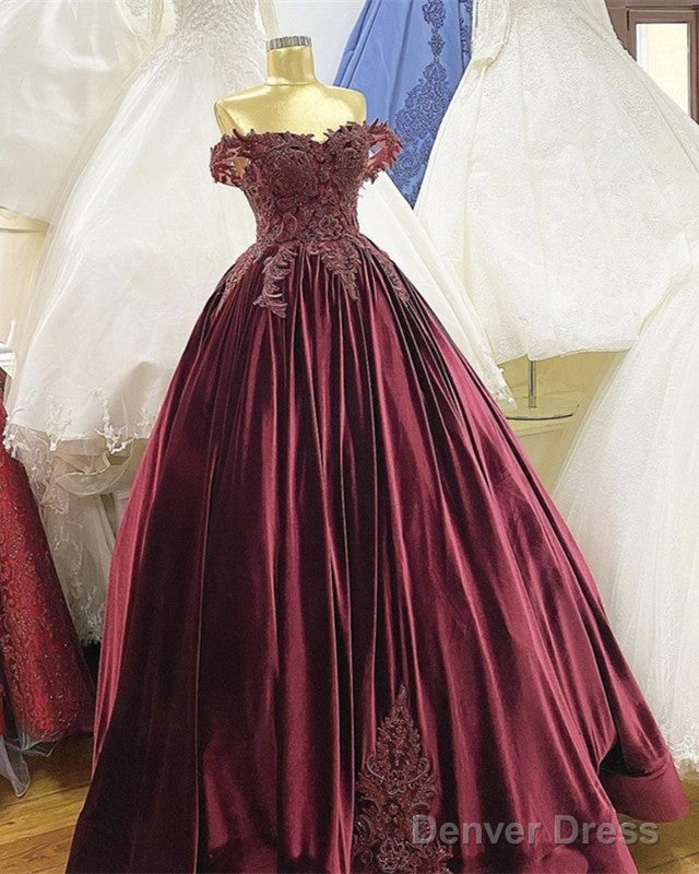 Velvet Ball Gowns Wedding Dresses Lace Embroidery Off The Shoulder