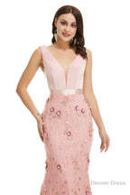 Velvet Mermaid Prom Dresses Lace 3D Flowers