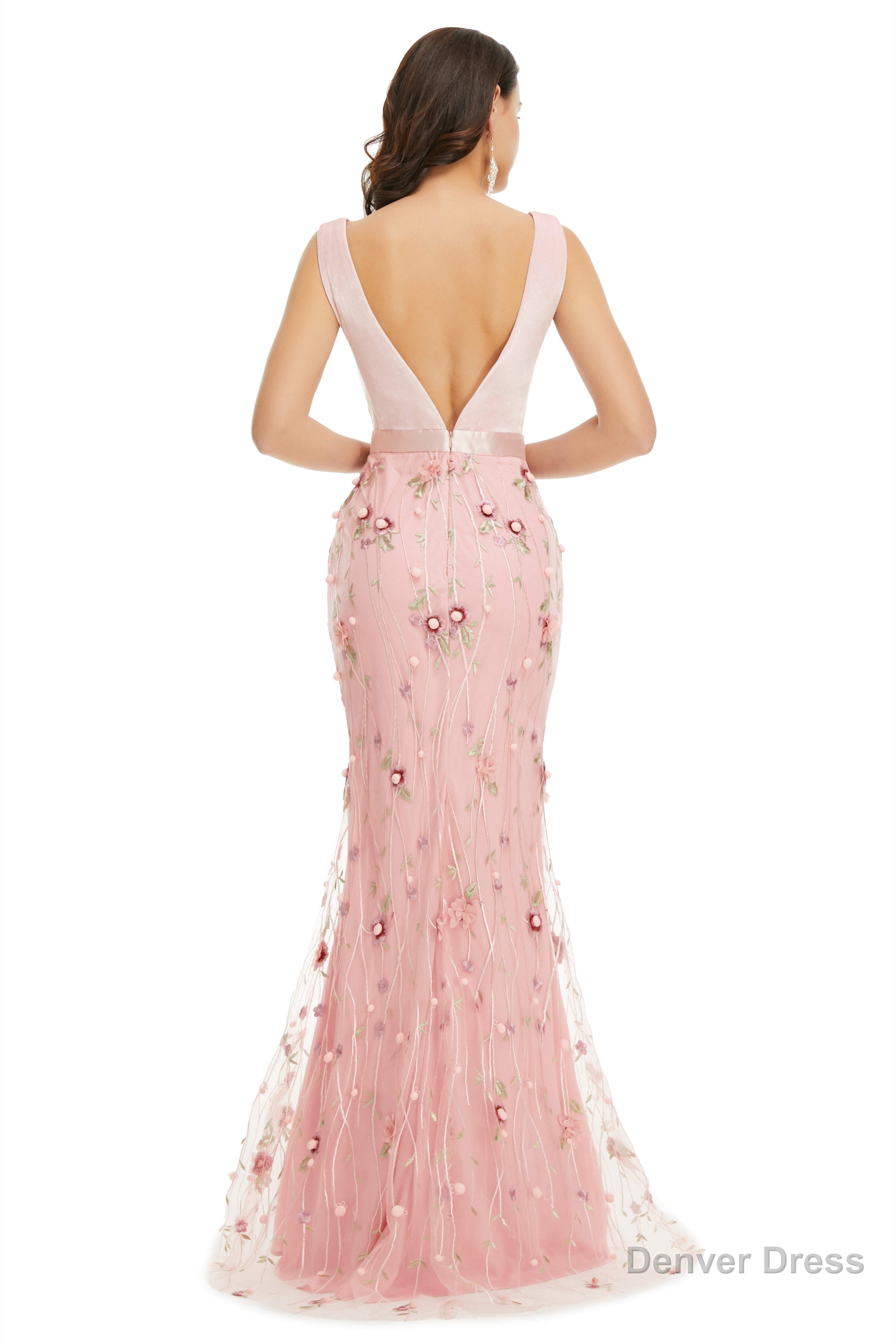 Velvet Mermaid Prom Dresses Lace 3D Flowers