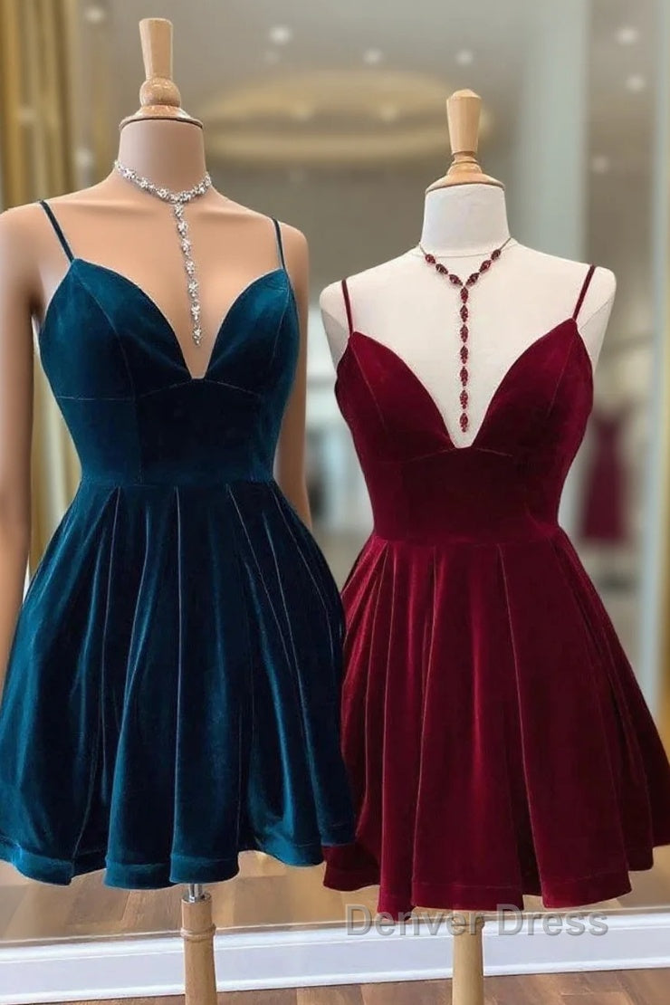 Velvet Short Homecoming Dress Tie Back Straps Winter Prom Dresses