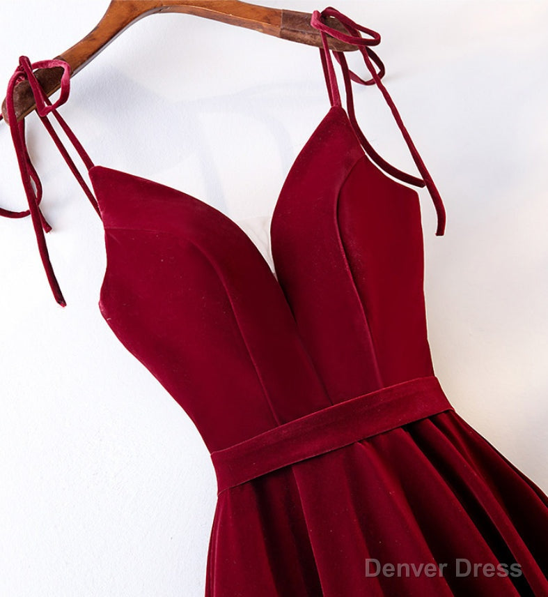 Velvet Straps Long V Neckline Long Prom Dress, Velvet Bridesmaid Dresses Secondary image