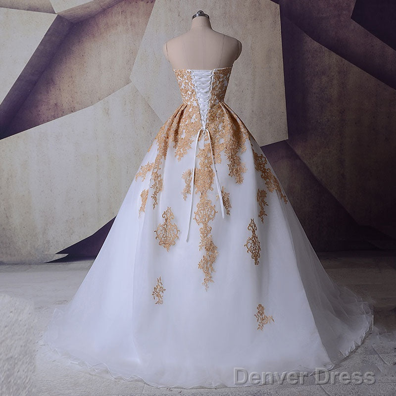 Vestido Gold Lace Appliques Wedding Dresses Princess Ball Gowns
