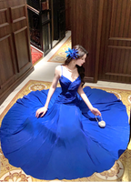 Vibrant Royal Blue A-Line Spaghetti Strap Knot-Embellished Chiffon Long Prom Dresses Evening Dresses