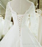 Vintage 1950S Lace Embroidery Ball Gown Wedding Dresses Long Sleeves