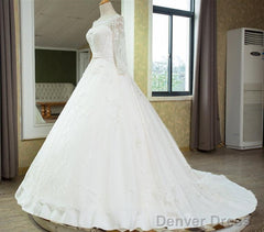 Vintage 1950S Lace Embroidery Ball Gowns Wedding Dresses Long Sleeves
