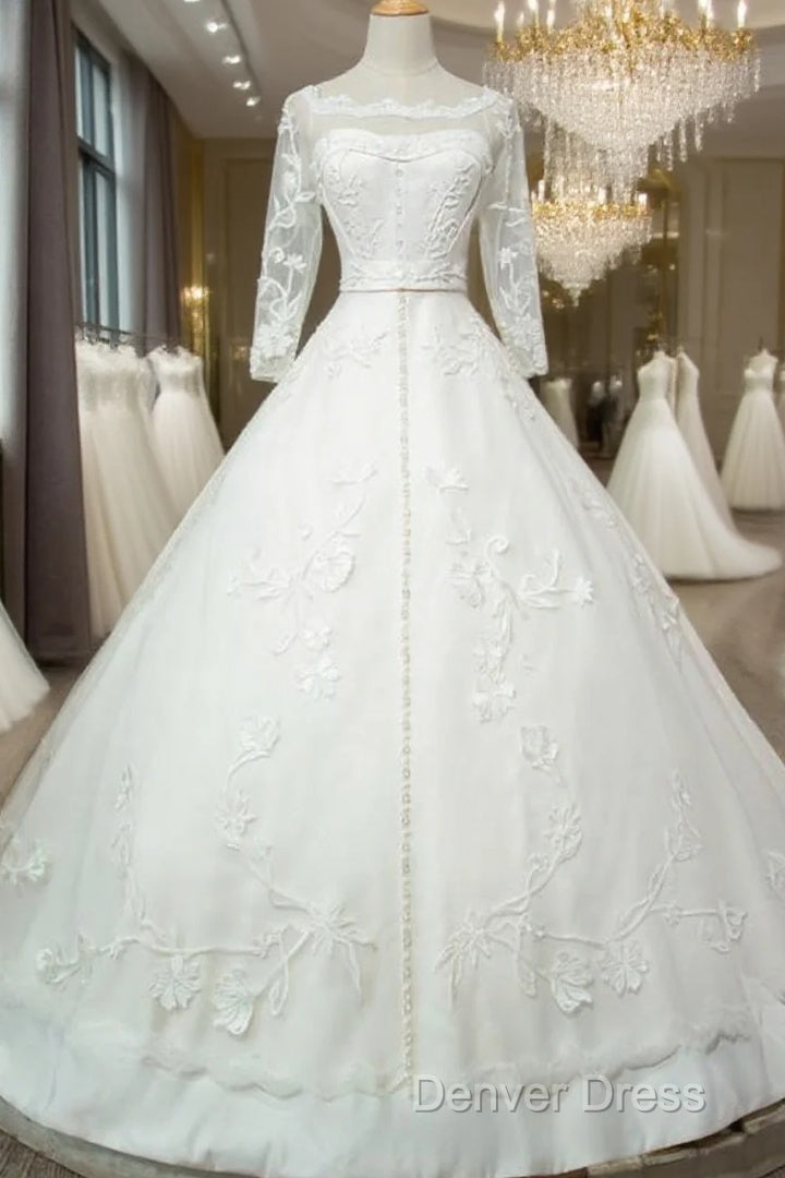 Vintage 1950S Lace Embroidery Ball Gowns Wedding Dresses Long Sleeves Main image