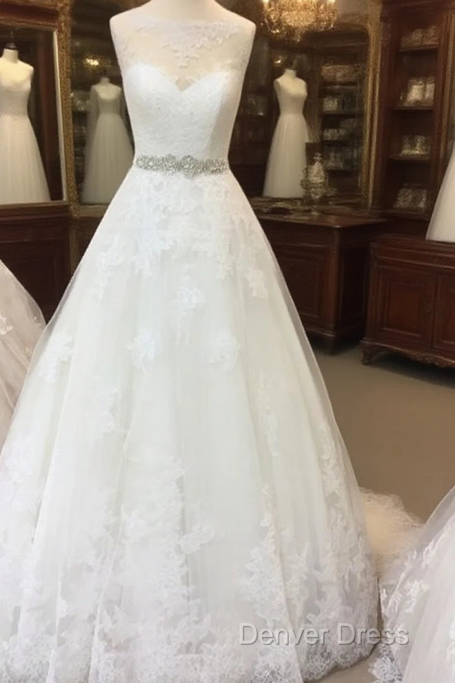 Vintage A Line Cap Sleeves Crystal Beaded Sashes Wedding Lace Dresses