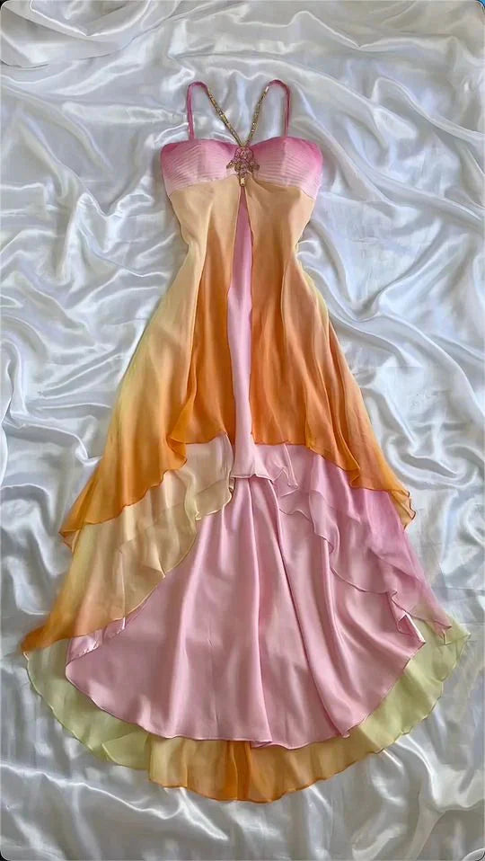 Vintage A Line Halter Beaded Colorful Chiffon Prom Dress Secondary image