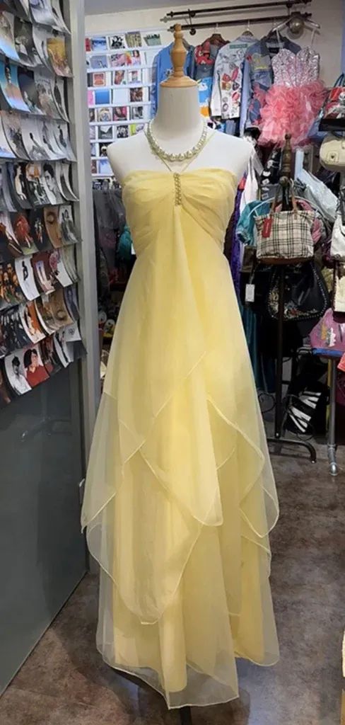 Vintage A Line Halter Yellow Long Birthday Dress Prom Dresses Birthday Outfit