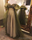 Vintage A Line Off The Shoulder Tulle Sage Green Prom Dresses