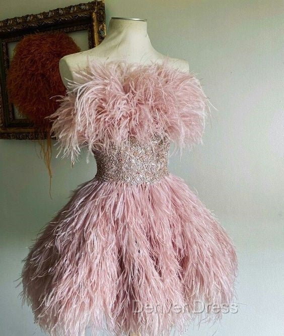 Vintage A Line Pink Homecoming Dresses Feather 18Th Birthday Outfits Secondary image