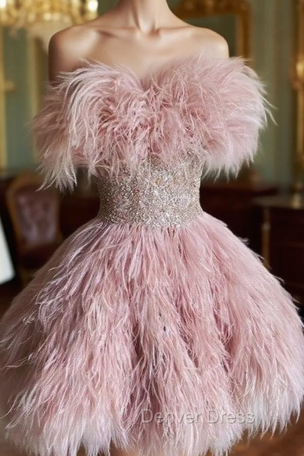 Vintage A Line Pink Homecoming Dresses Feather 18Th Birthday Outfits