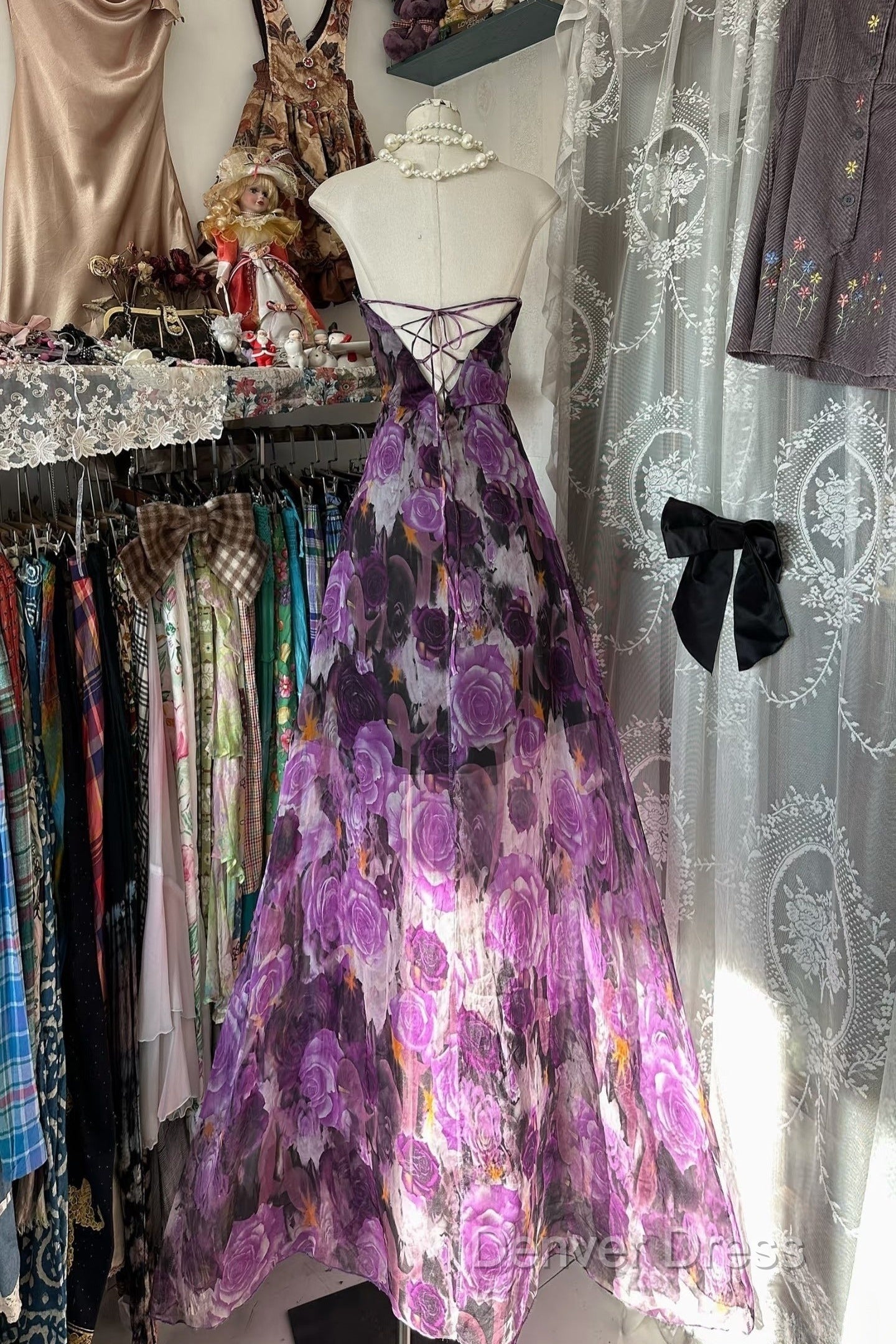 Vintage A Line Sleeveless Long Floral Chiffon Prom Dress Secondary image