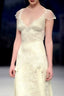 Vintage A Line Small Flying Sleeves Lace Satin Long Prom Dress