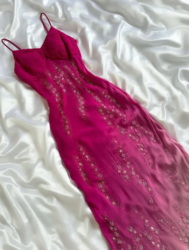 Vintage A Line Spaghetti Strap Exquisite Beaded Ombre Chiffon Prom Dress Wedding Guest Dresses Secondary image