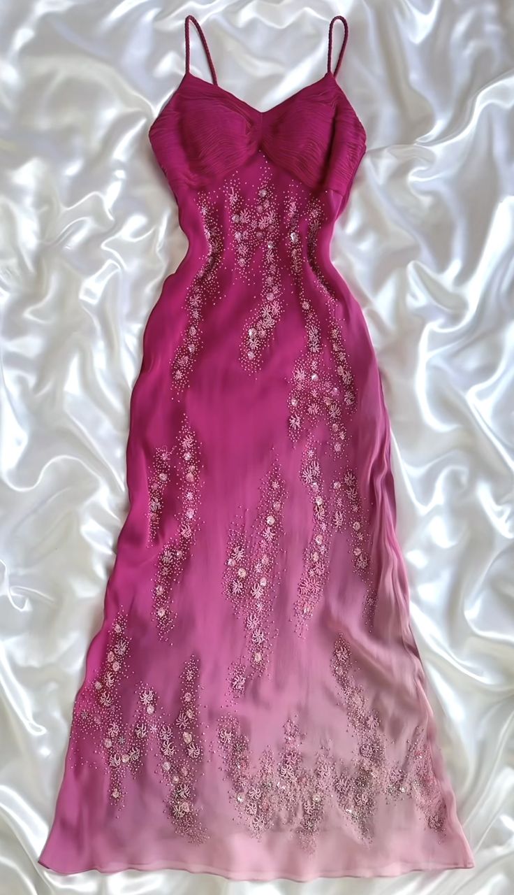 Vintage A Line Spaghetti Strap Exquisite Beaded Ombre Chiffon Prom Dress Wedding Guest Dresses Main image