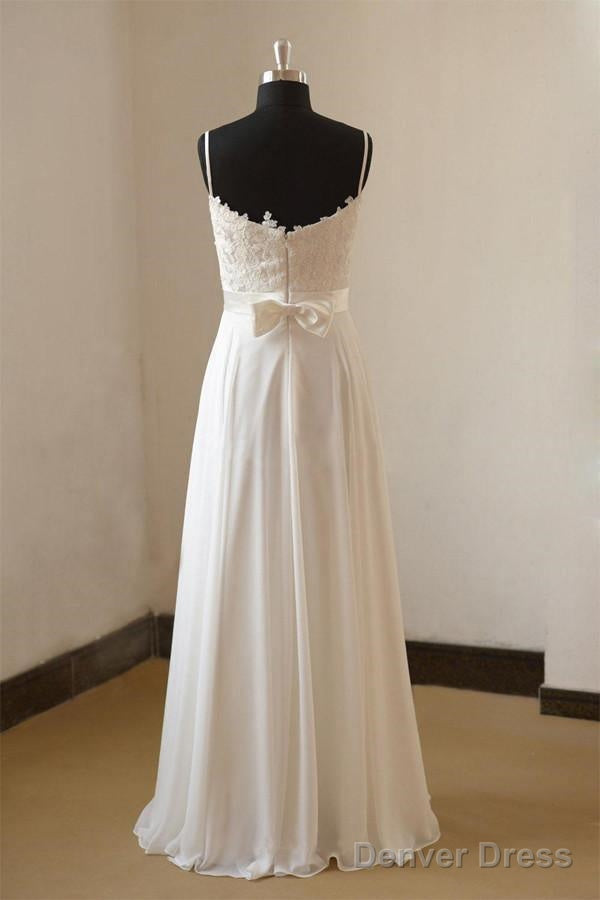 Vintage A-Line Spaghetti Straps Long White Chiffon Wedding Dresses Secondary image