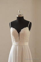 Vintage A-Line Spaghetti Straps Long White Chiffon Wedding Dresses