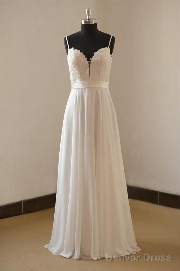 Vintage A-Line Spaghetti Straps Long White Chiffon Wedding Dresses Main image