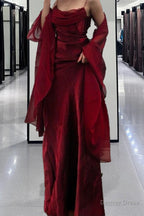 Vintage A Line Spaghetti Straps Sleeveless Burgundy Prom Dress Long Prom Dresses
