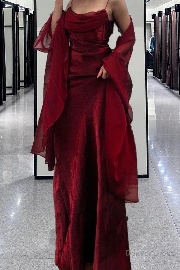 Vintage A Line Spaghetti Straps Sleeveless Burgundy Prom Dress Long Prom Dresses
