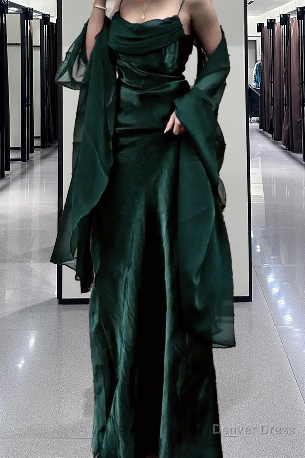 Vintage A line Spaghetti Straps Sleeveless Green Prom Dresses Long Prom Dress Main image