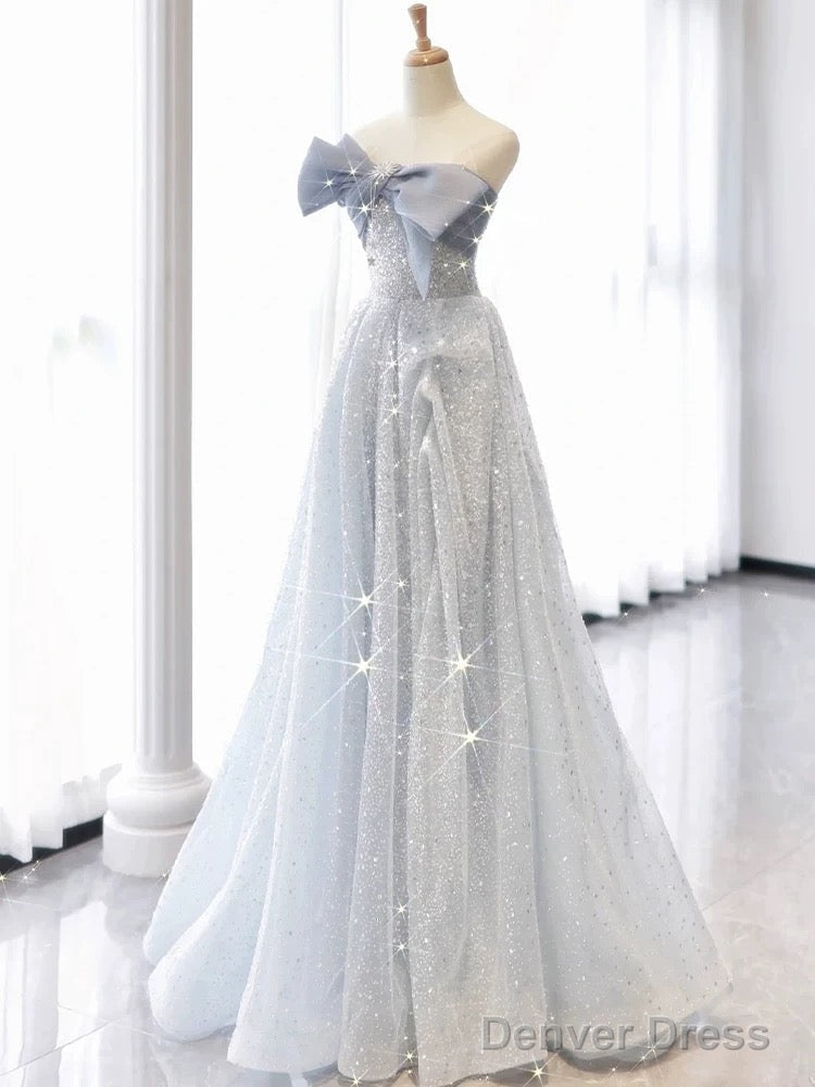 Vintage A Line Strapless Light Sky Blue Tulle Long Prom Dress Secondary image