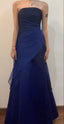 Vintage A Line Strapless Navy Blue Long Prom Dresses