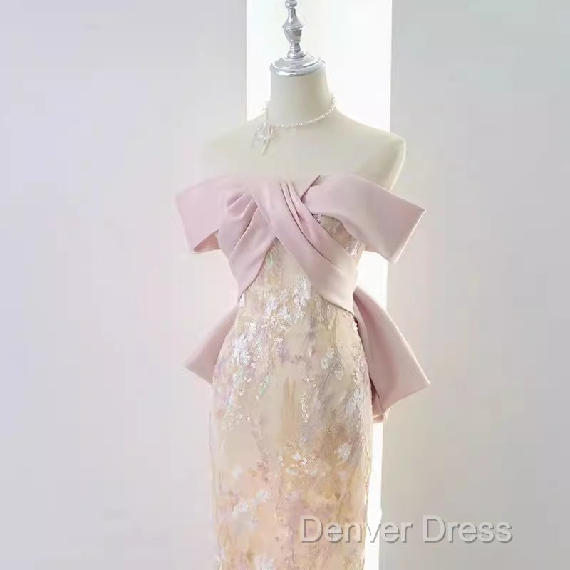 Vintage A Line Strapless Prom Dress Pink Prom Dresses
