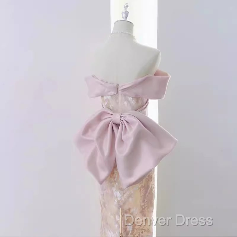 Vintage A Line Strapless Prom Dress Pink Prom Dresses