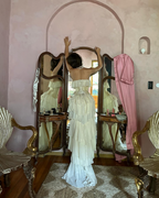 Vintage A Line Strapless White Chiffon Long Prom Dresses