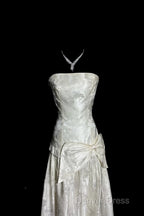 Vintage A Line Strapless White Lace Prom Gowns Fairy Prom Dresses