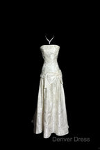Vintage A Line Strapless White Lace Prom Gowns Fairy Prom Dresses