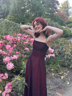 Vintage A Line Straps Burgundy Long Prom Dresses