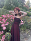 Vintage A Line Straps Burgundy Long Prom Dresses