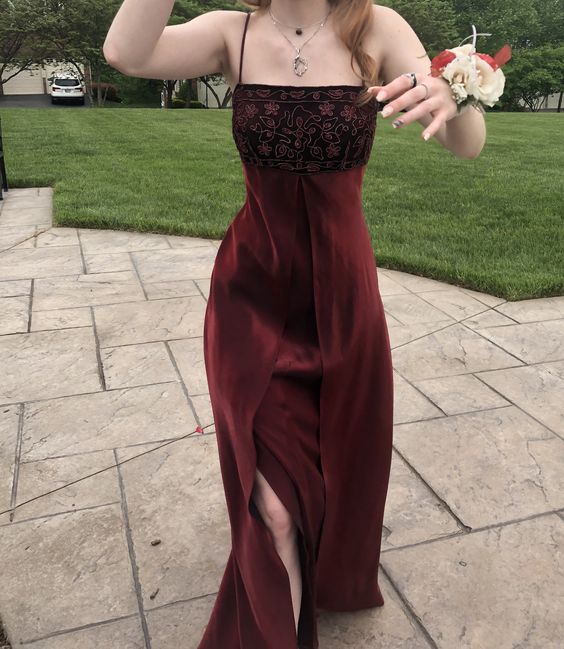 Vintage A line Straps Dark Burgundy Long Prom Dress